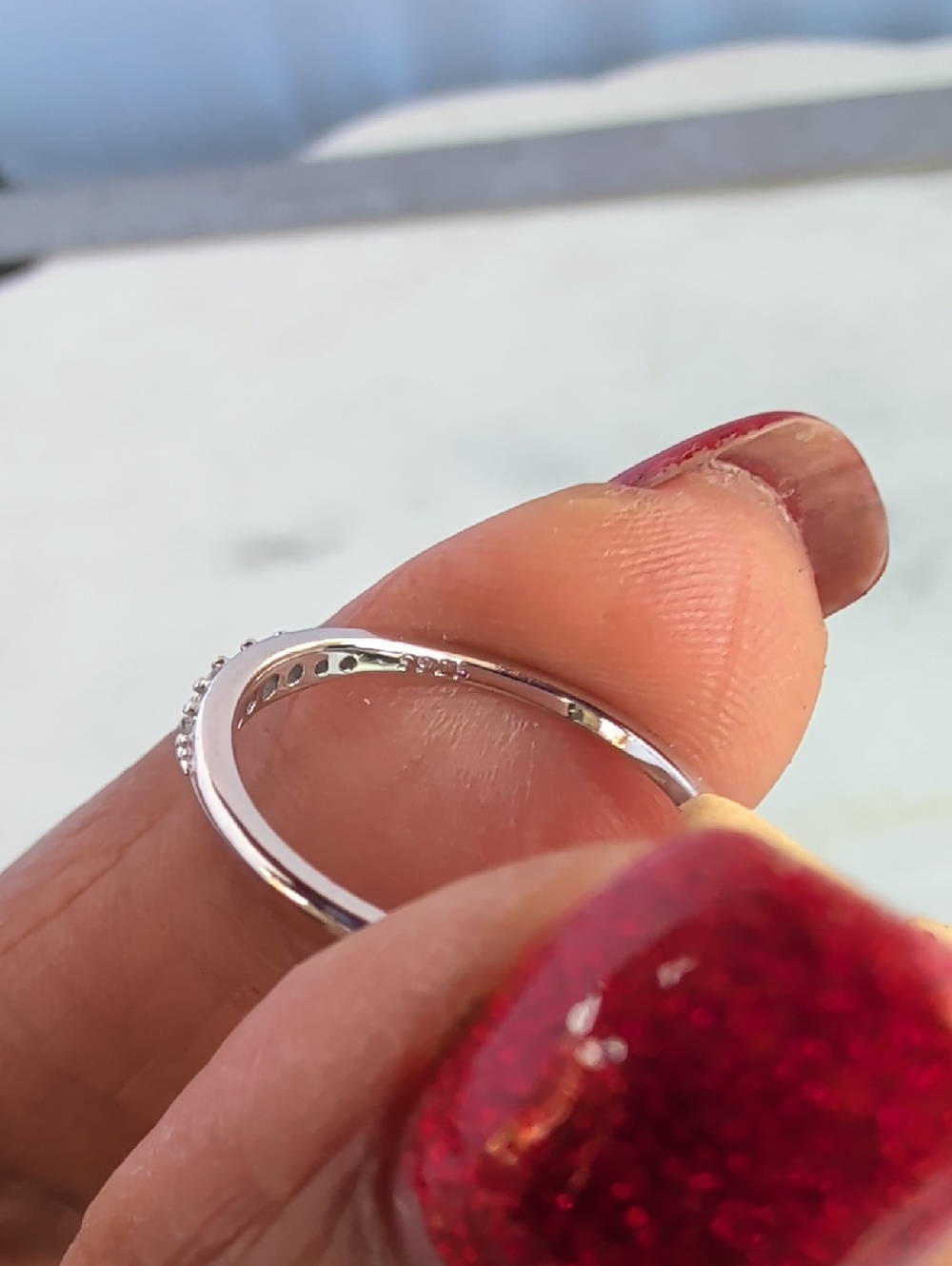 Delicate Sterling Silver CZ Stackable Bar Ring - Size 6 1/4 - Picture 5 of 6